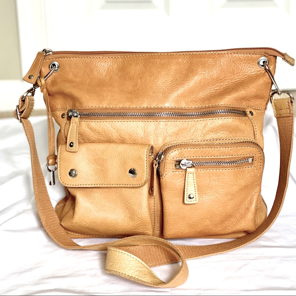 Fossil Genuine Leather Suttter Caramel Crossbody Bag